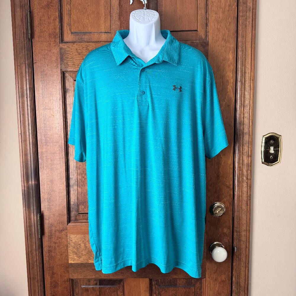 Under Armour Green & White Micro Stripes Golf Shirt 3X-Large